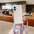 thumbnail image 1 of Transparent Crossbody Necklace Lanyards Phone Case For iPhone 16 15 11 12 13 14 Pro Max Mini XS XR X 6 8 7 Plus Shockproof Cover Purple For iPhone 14 Pro, 1 of 6