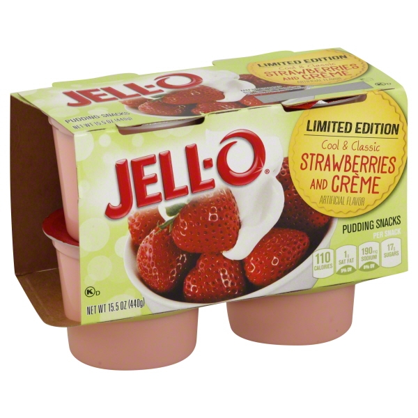 JellO Limited Edition Strawberries and Cr´me Pudding Snack, 3.875 Oz