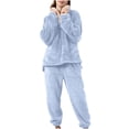 thumbnail image 1 of Chbgutlmr Pyjama pour Femmes Ensemble Hiver en Molleton Col à Revers Col en V Chandail à Enfiler Pantalon Duveteux Ample Chaud Confortable Ensemble de Pyjamas 2 Pcs, 1 of 7
