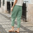 thumbnail image 4 of Women Cotton Pocket Cropped Straight Leg Crop Pants Ladies Casual Long Loose Pant Slacks Cozy Daily Female Bottoms Green L, 4 of 7