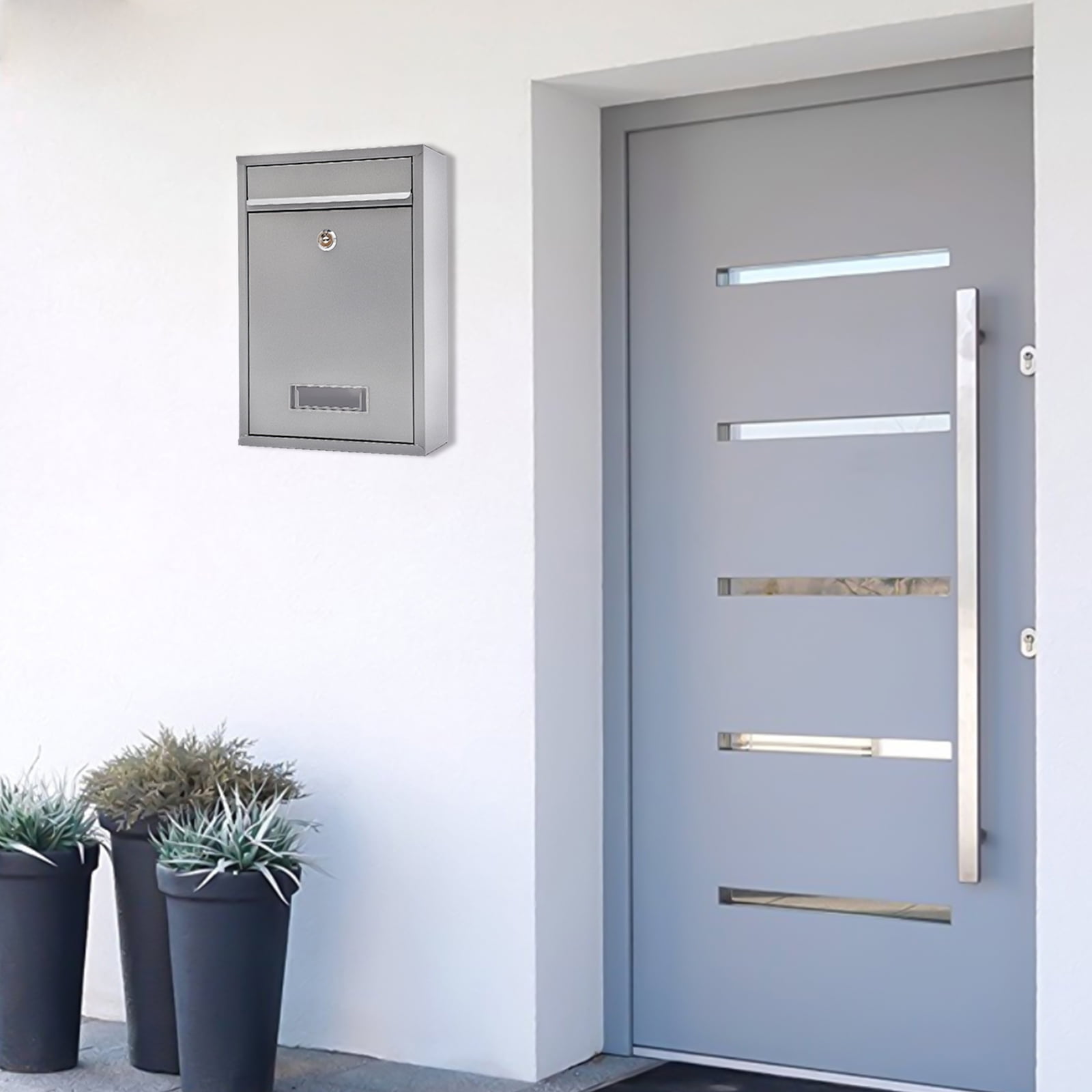 Elegant Silver Mailbox, 8.46x3.35x12.6in, Galvanized Sheet & PS, Wall-Mounted, Secure Lock with 2 Keys, Rainproof, Clear Window, Modern Design for Homes & Offices