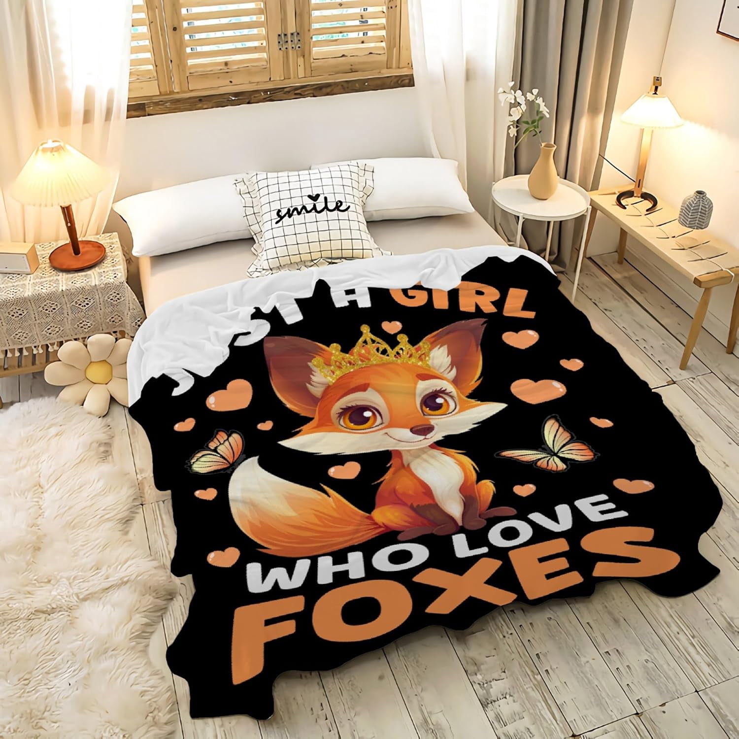 Just a Girl Who Loves Foxes Blanket Gifts for Fox Lovers Girls Women Boys Men Warm Soft Throw Cozy Blankets for Bed Couch Gift for Birthday Graduation 50"x60" for Teenagers