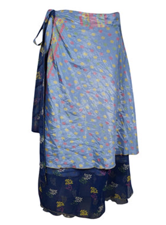 Mogul Women Blue Handmade Floral skirt One Size