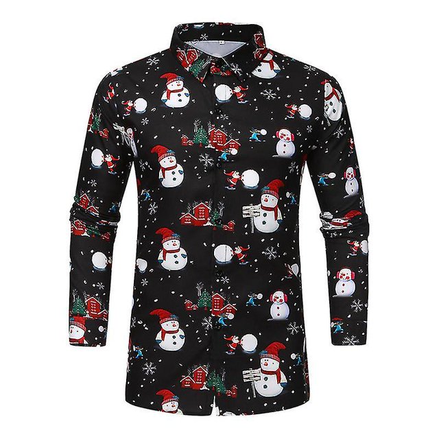 Mens Elk Print Christmas Shirts Single Breasted Travel Blouse Snowman Printed Tunic Shirt