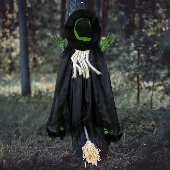 Northlight Giant Tree Trunk Crashed Witch Halloween Hanging Decoration - 4' - Black and Green