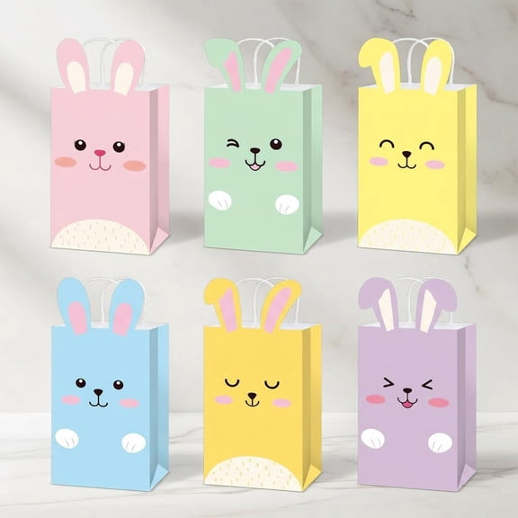 Easter Bunny Gift Paper Bags Party Favors Colorful Paper Bags with Handle Rabbit Shaped Gifts Wrapping Bags Rabbit Party Decorations