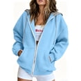 thumbnail image 2 of Kezqiaxn Zip up Hoodie Women Fashion Drawstring Long Sleeve Loose Casual Sweatshirt with Pockets Fall Winter Clothes Light Blue S, 2 of 8