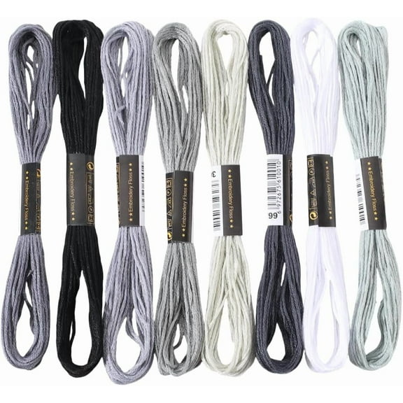 Gray 8 Skeins 6 Strands Grey Embroidery Thread Polyester Variegated Gradient Stitch Floss Threads Friendship Bracelets String Bulk for Jewelry Making Hand Sewing Knitting Stitching Crafts