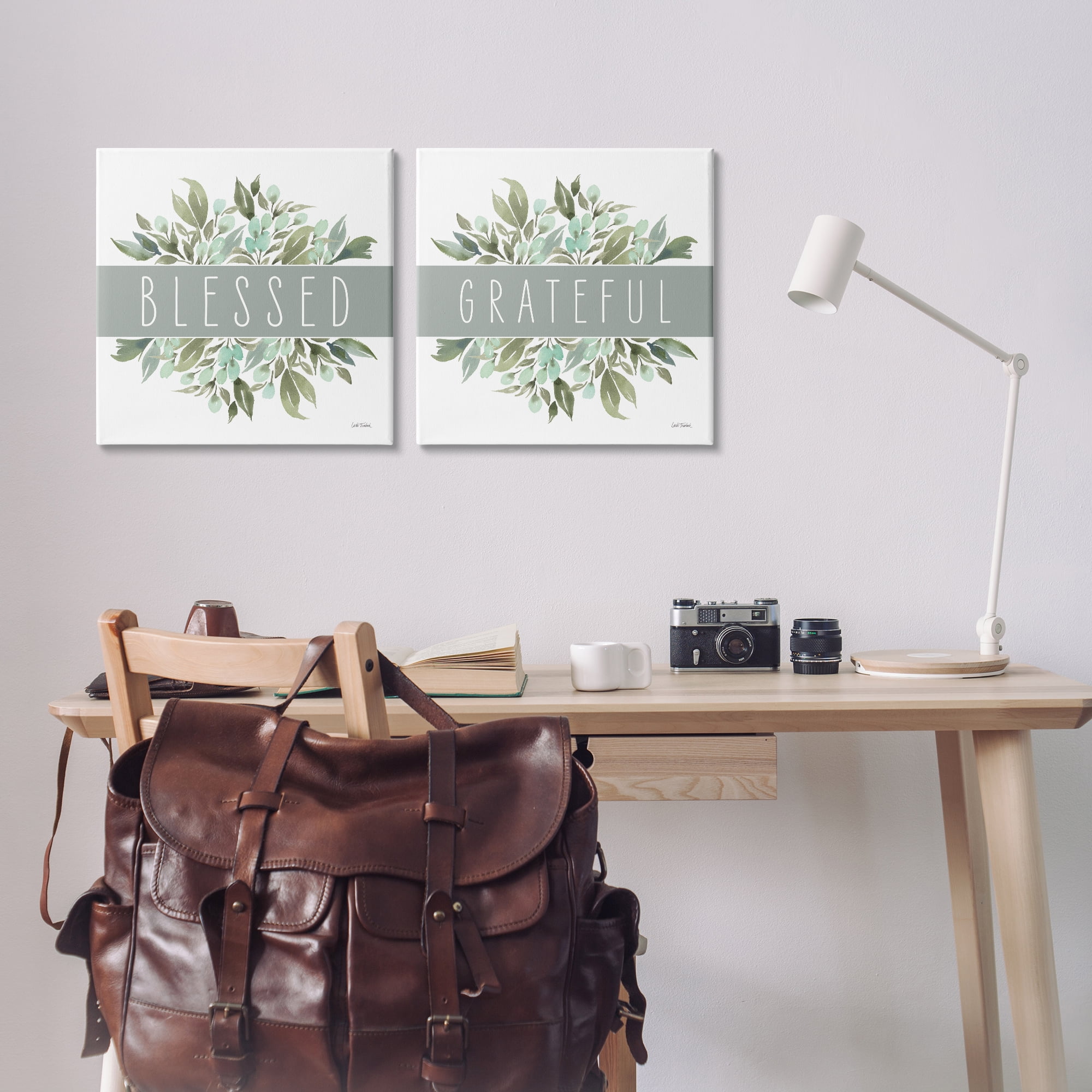 Stupell Industries Blessed Grateful Sentiment Text & Numbers Painting Wrapped Canvas Art Print Wall Art, 17 x 17, Set of 2
