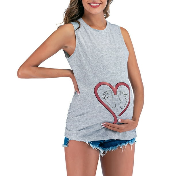 Mujer Maternidad Top Cuello Redondo Chaleco Sin Mangas Calor Bebé Pies Estampado Color Sólido Odeerbi ODB123342