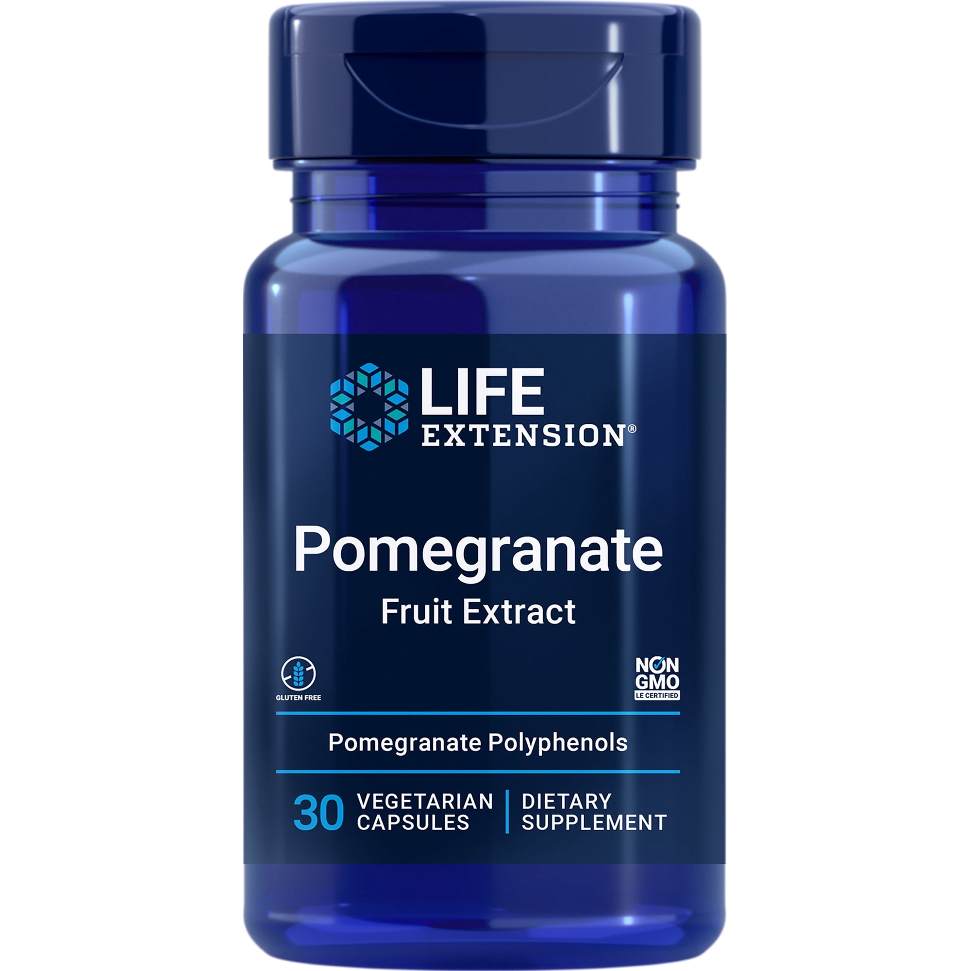 Life Extension Pomegranate Fruit Extract, 500 mg, antioxidant polyphenols for cardiovascular health, superfood, gluten free, non-GMO, vegetarian, 30 capsules