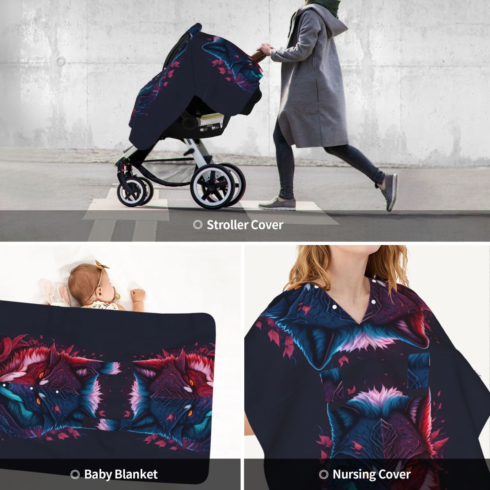 Car Seat Cover Baby - Cool Wolf Head Breathable Infant Car Seat Cover for Baby Carseat, Lightweight Comfort Baby Essentials Must Haves Newborn Stuff for Girl Boy