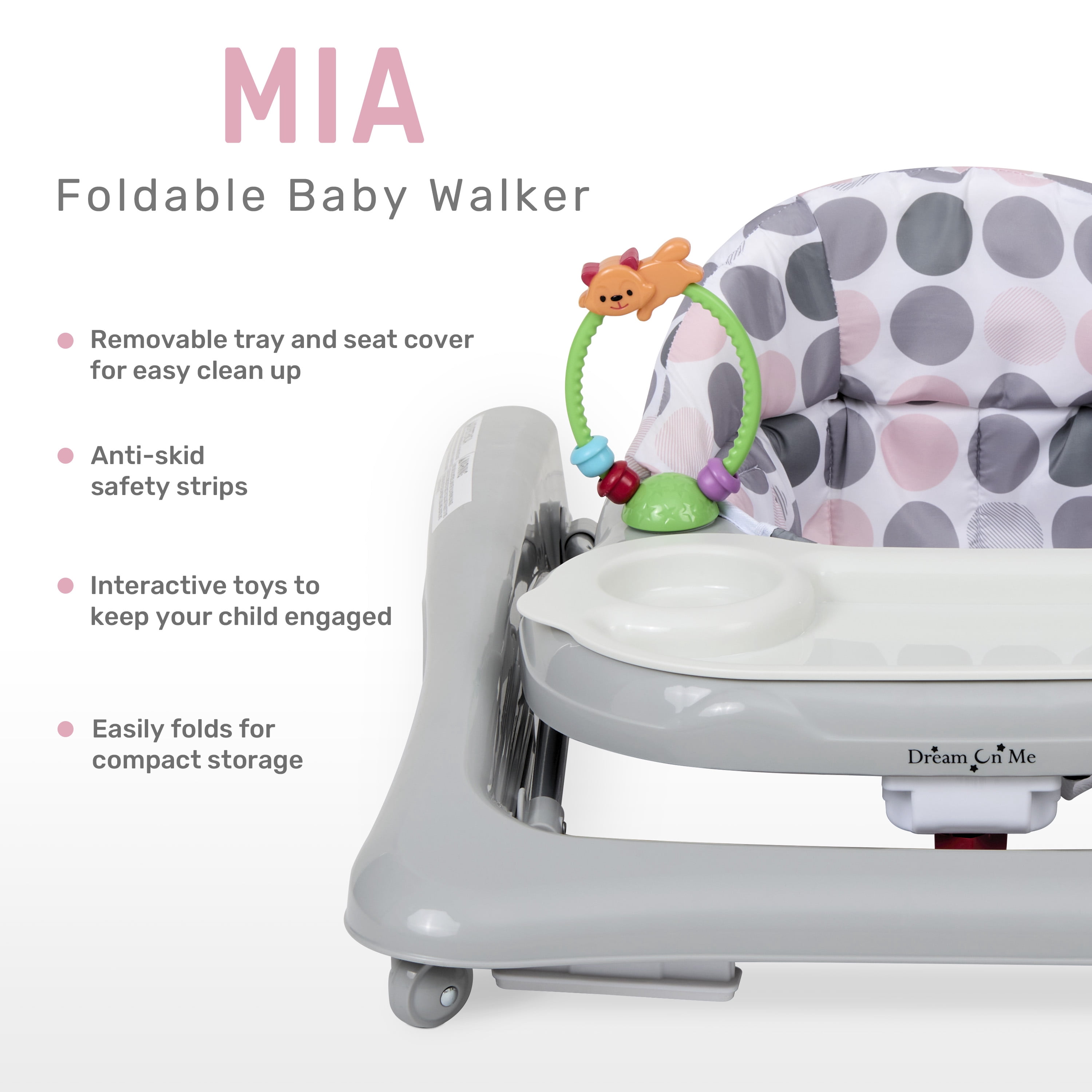 Dream On Me Mia Foldable 2-in-1 Baby Walker, Gray
