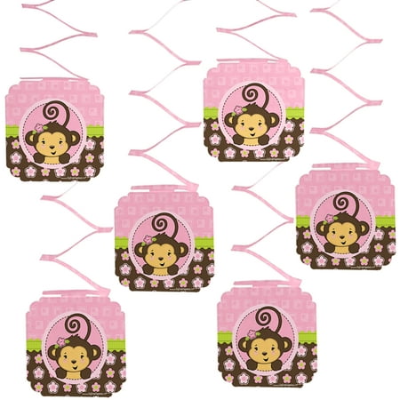  Monkey  Girl Party  Hanging Decorations  6 Count 