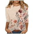thumbnail image 2 of Fznquz Y2K Tshirts Women Pink Floral Summer Shirts Dressy Casual Comfy 3/4 Sleeve Women's Tops XL, 2 of 5