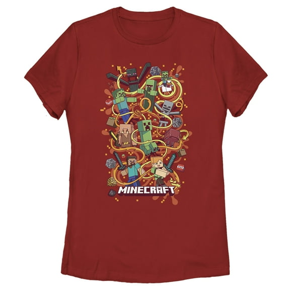 Women's Minecraft Group Shot  Graphic Tee Red Medium