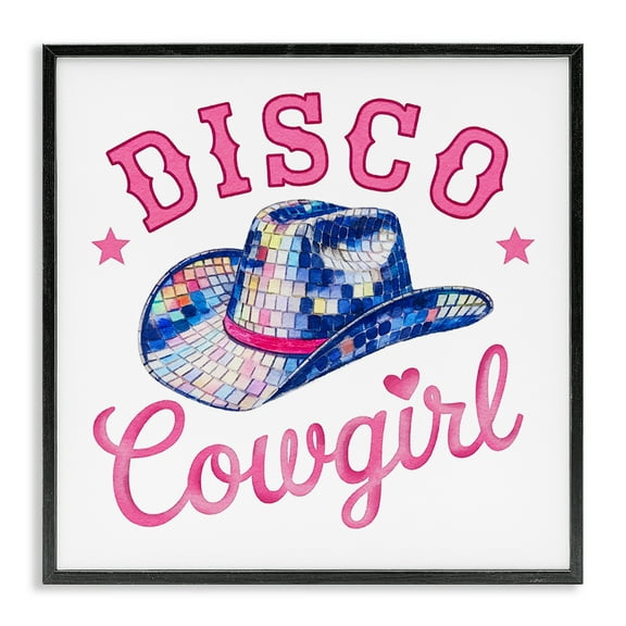 Stupell Industries Disco Cowgirl & Hat Quotes and Sayings Painting Black Framed Art Print Wall Art, 12 x 12