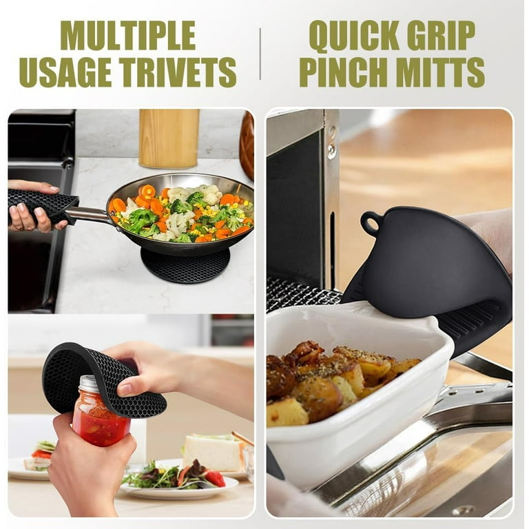 2 Pack Oven Mitt Silicone Pan Pot Holder Heat Resistant Gloves Pinch  Kitchen Set 
