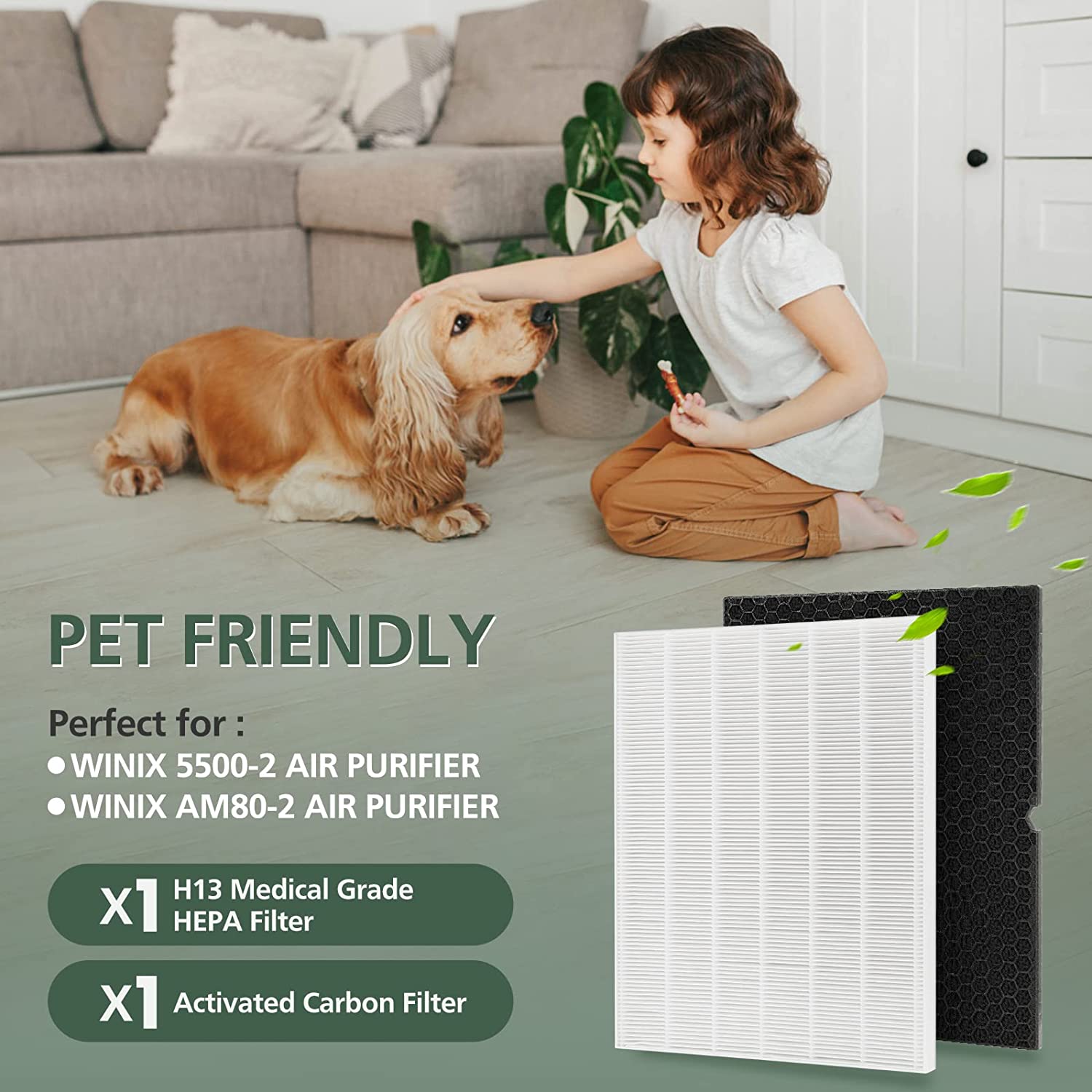 HEPA Replacement Filter H 116130 for Winix 5500-2 Air Purifier and Models AM80 - HEPA Filter and Activated Carbon Filter