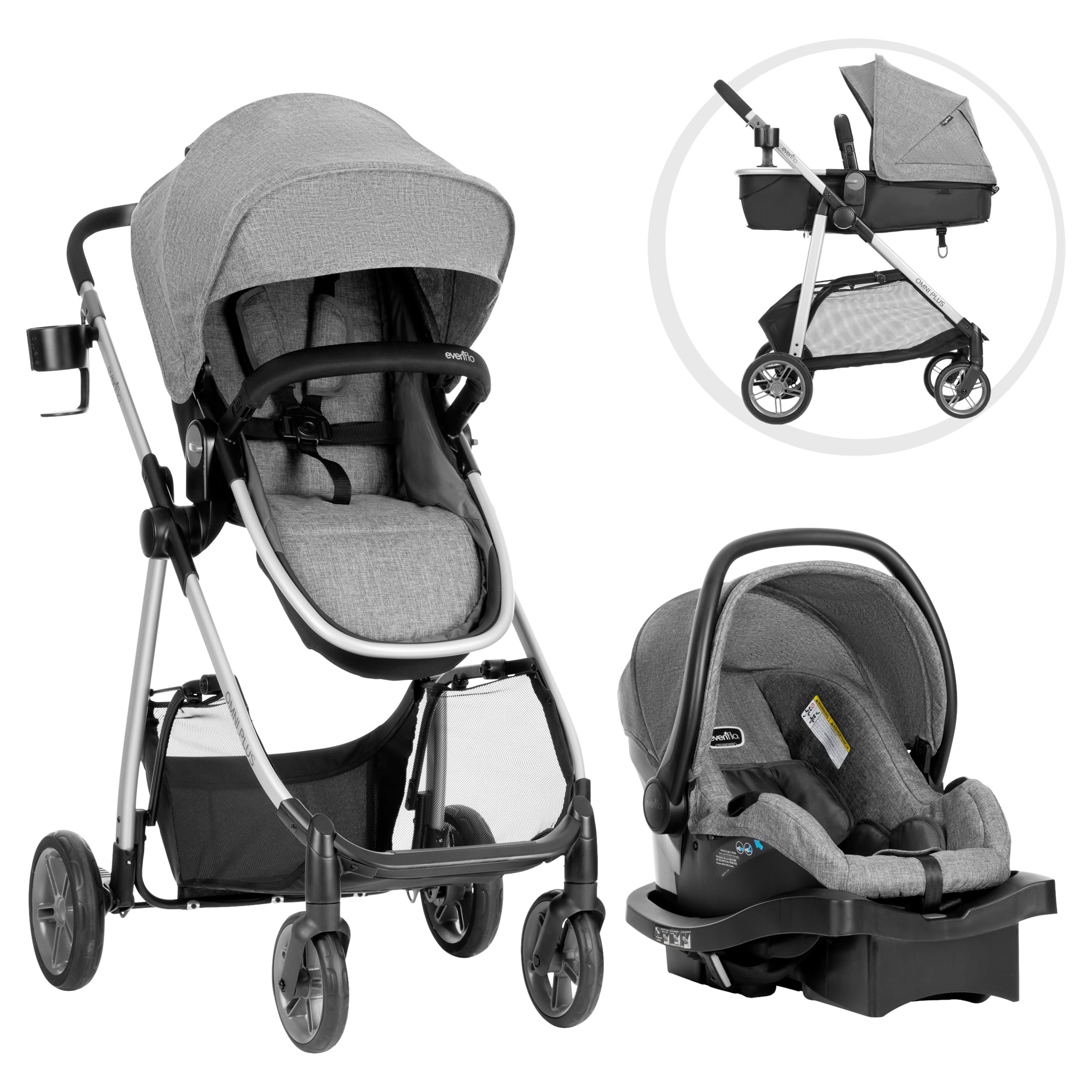 Evenflo Omni Plus Modular Travel System with LiteMax Sport Rear-Facing Infant Car Seat, Mylar Gray