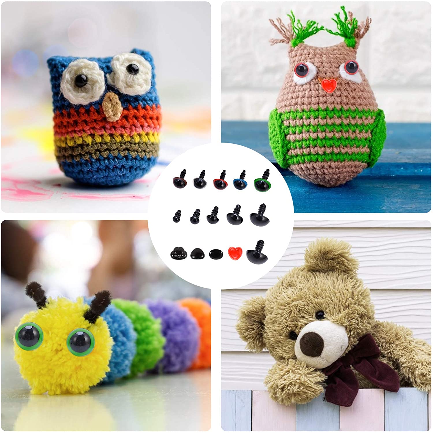 Willstar 580pcs Doll Safety Eyes Noses,Colorful Safety Eyes Noses for Crafts Crochet Stuffed Animals Plastic Multicolor 6mm 10mm 12mm 14mm 16mm 18mm
