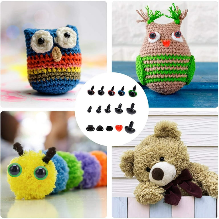 TOAOB 736pcs Safety Eyes and Noses for Amigurumis Crafts Doll Eyeballs 3mm  to 12mm Plastic Black Craft Eyes for Crochet Stuffed Animals Bears Doll