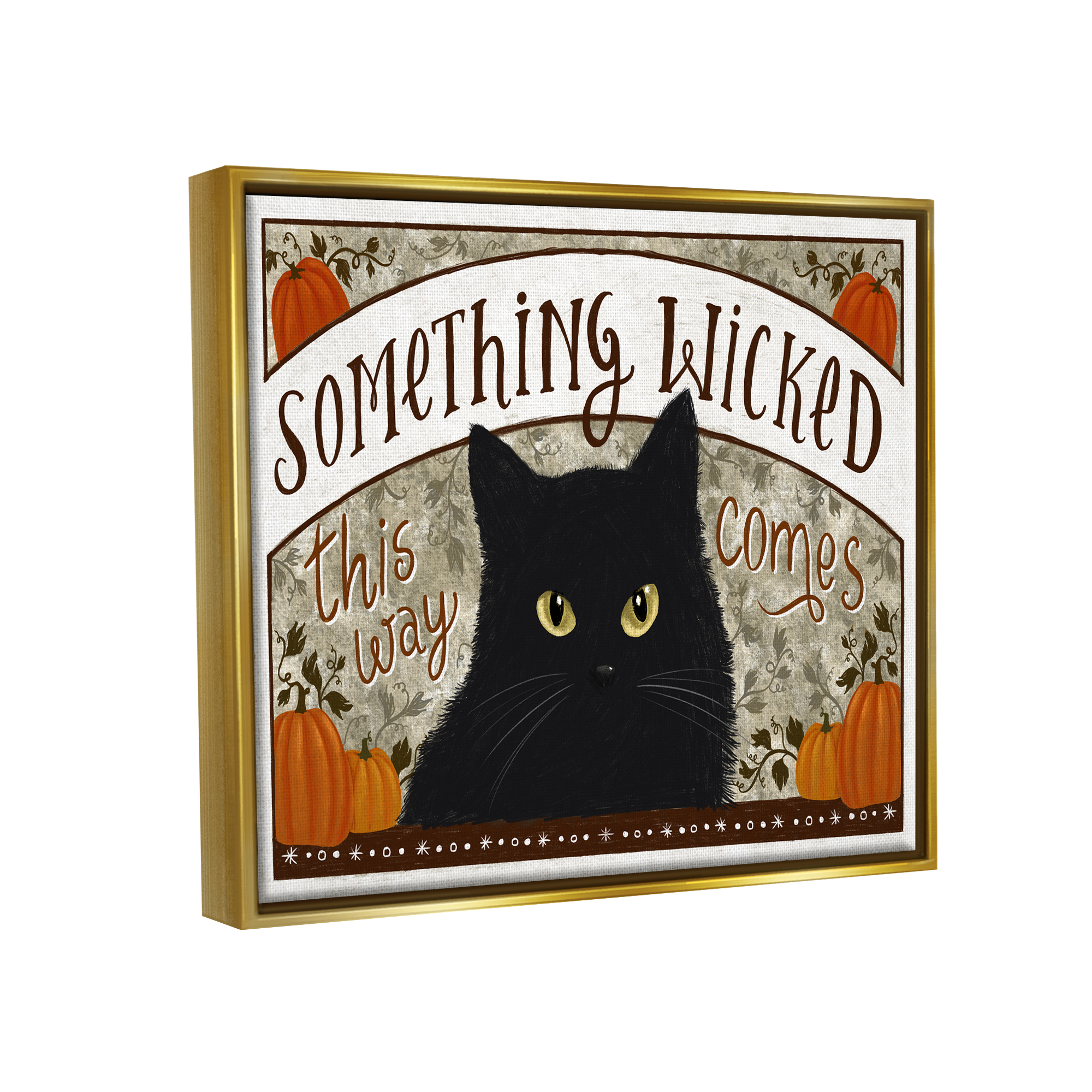 Stupell Industries Something Wicked Black Cat Holiday Painting Gold Floater Framed Canvas Art Print Wall Art, 21 x 17