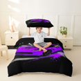thumbnail image 2 of Castle Fairy Retro Racing Car Twin Bedding for Boys, Checkered Flag Print Duvet Cover Set for Bedroom, Purple Black,Black Reversible,2pcs,No Comforter, 2 of 6