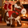 thumbnail image 5 of Horse Stuffed Plush Toy - Christmas Themed with Red Saddle and Jingle Bells, Brown White Spotted Design for Kids' Gifts and Decor, 5 of 5