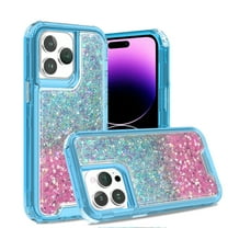 TECH CIRCLE for iPhone 16 Pro Case, Heavy Duty Full-Body Protective Cases Glitter Bling Sparkle Hard Shell Hybrid Shockproof Drop Proof Anti-Scratch Military Rubber Bumper Cover,Blue/Light purple