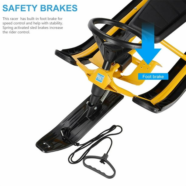 Snow Sled with Steering Wheel and Foot-Brake, Ski Sled