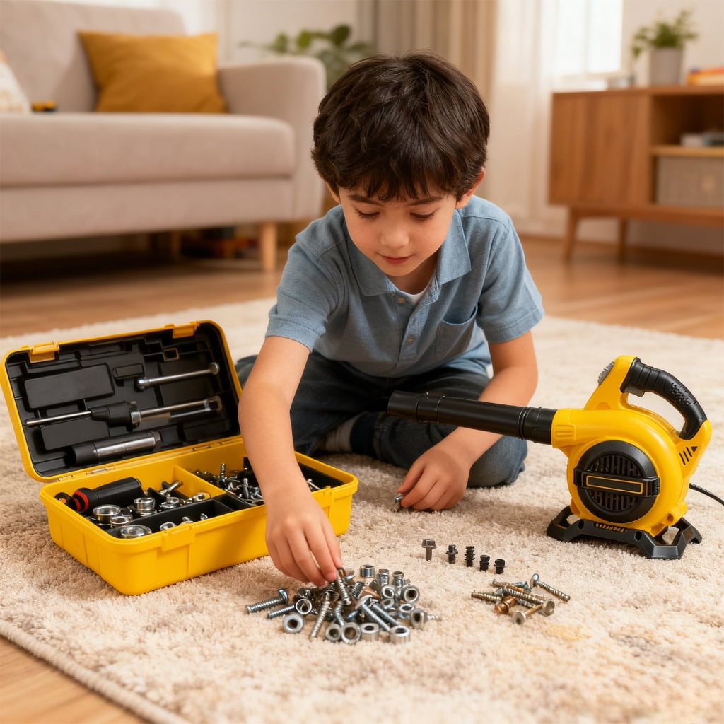 PatungKu Kids Leaf Blower Toy for Garden Debris Battery Operated Indoor Cleaning Tool Safe &Realistic Design Low Noise Operation
