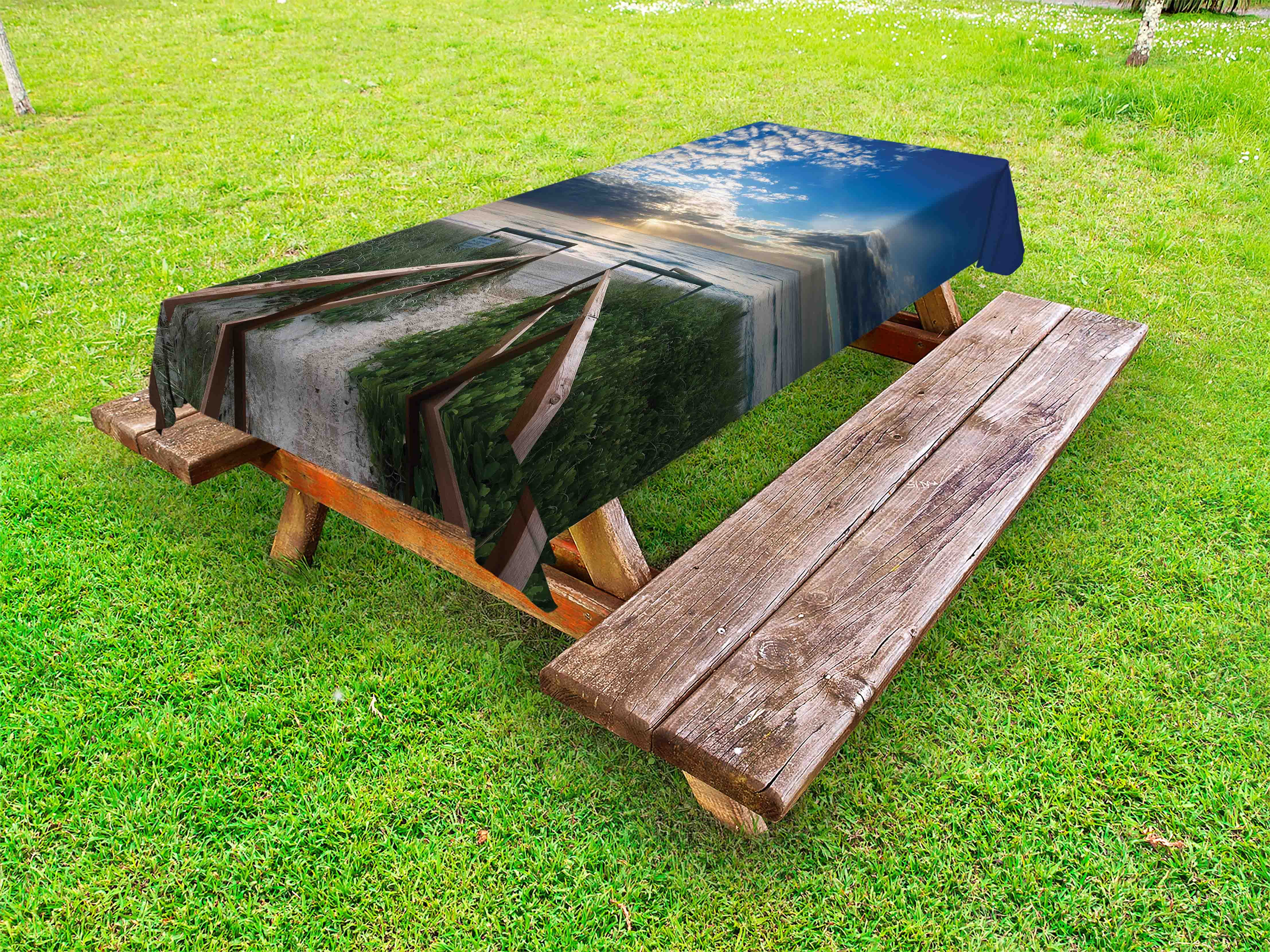 Beach Outdoor Tablecloth, Entry to the Beach with Leading Handrails