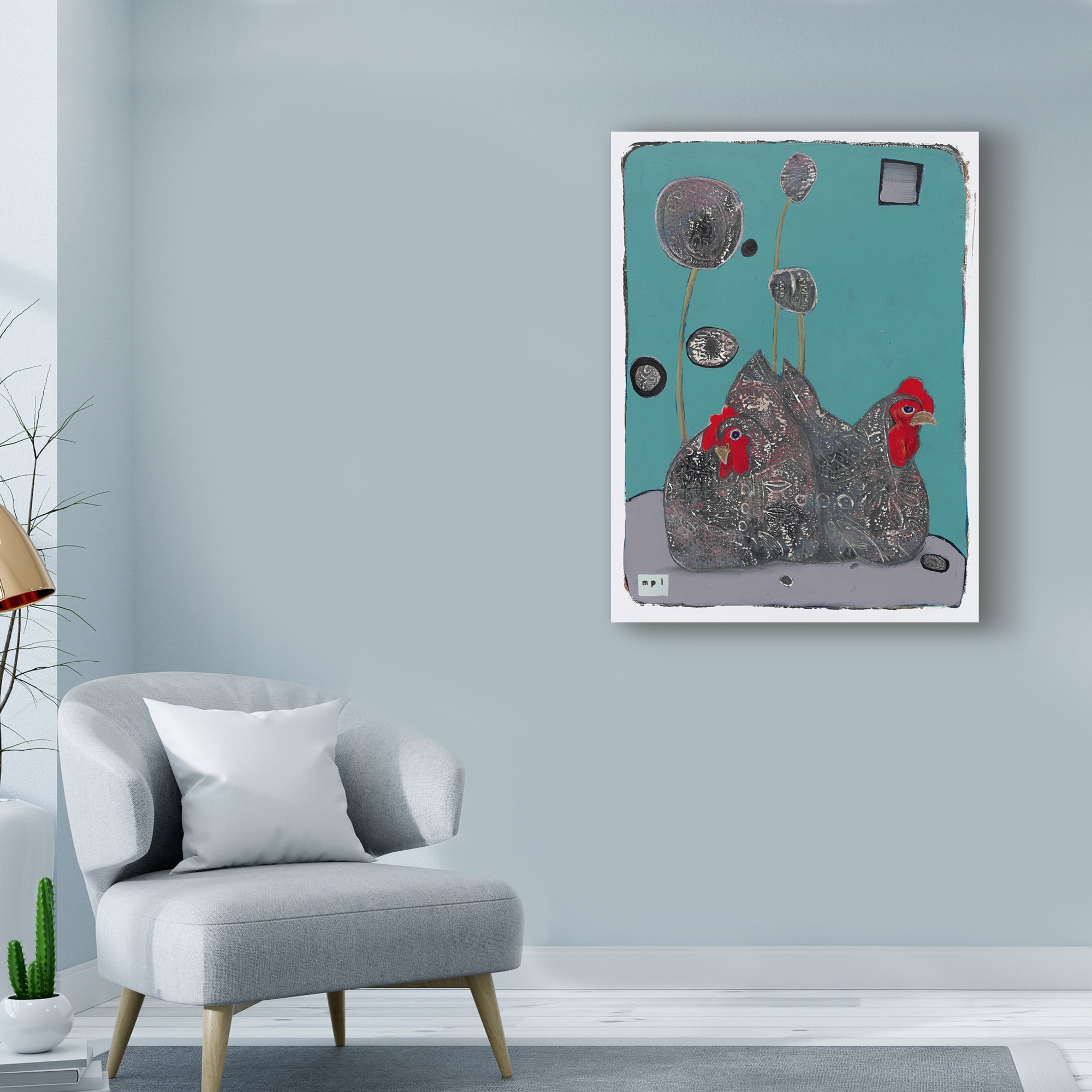 Trademark Fine Art 'Black And White Hens Blue' Canvas Art by Maria Pietri Lalor
