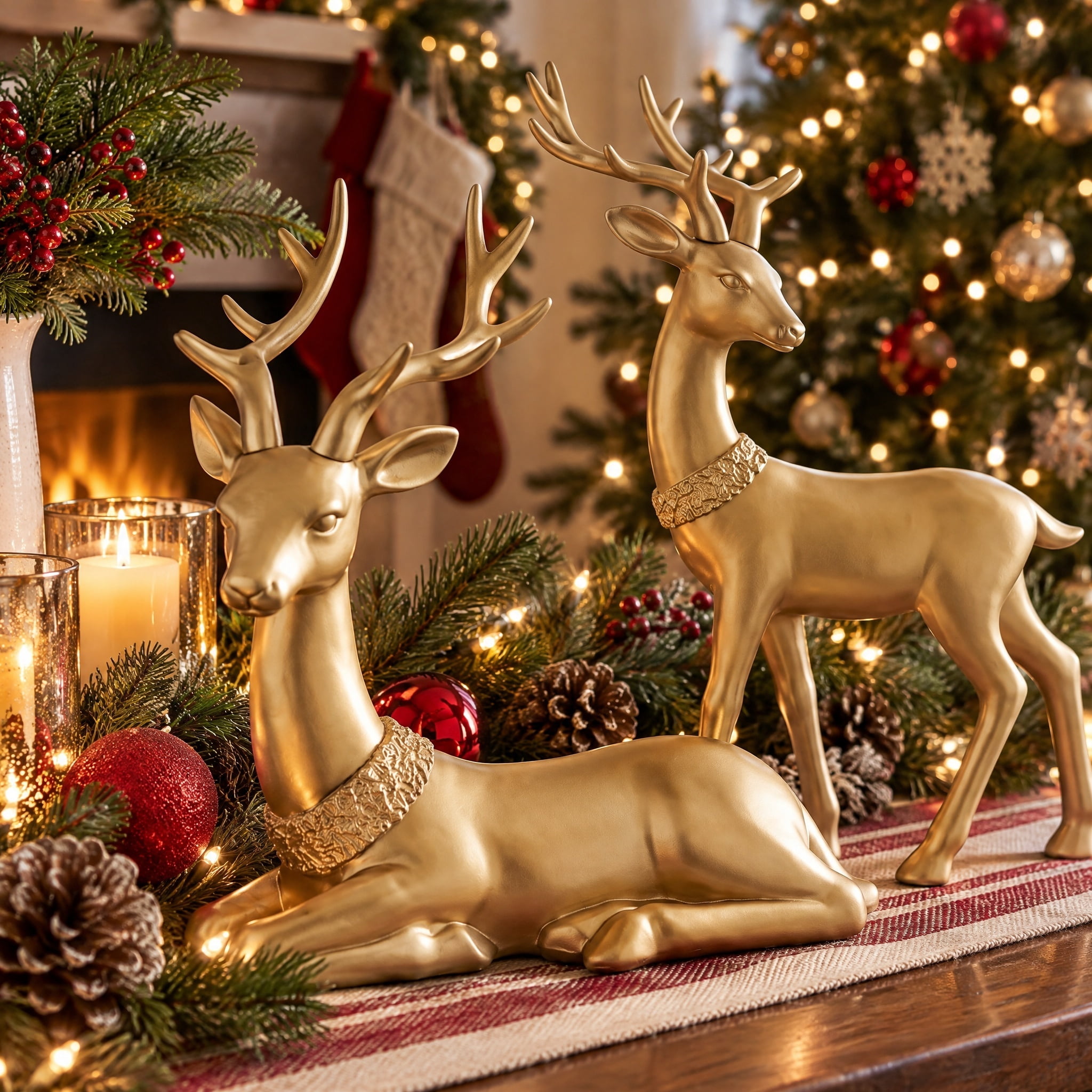 Blow Mold Deer Indoor/Outdoor Christmas Decoration, Gold, Set of 2, by Holiday Time