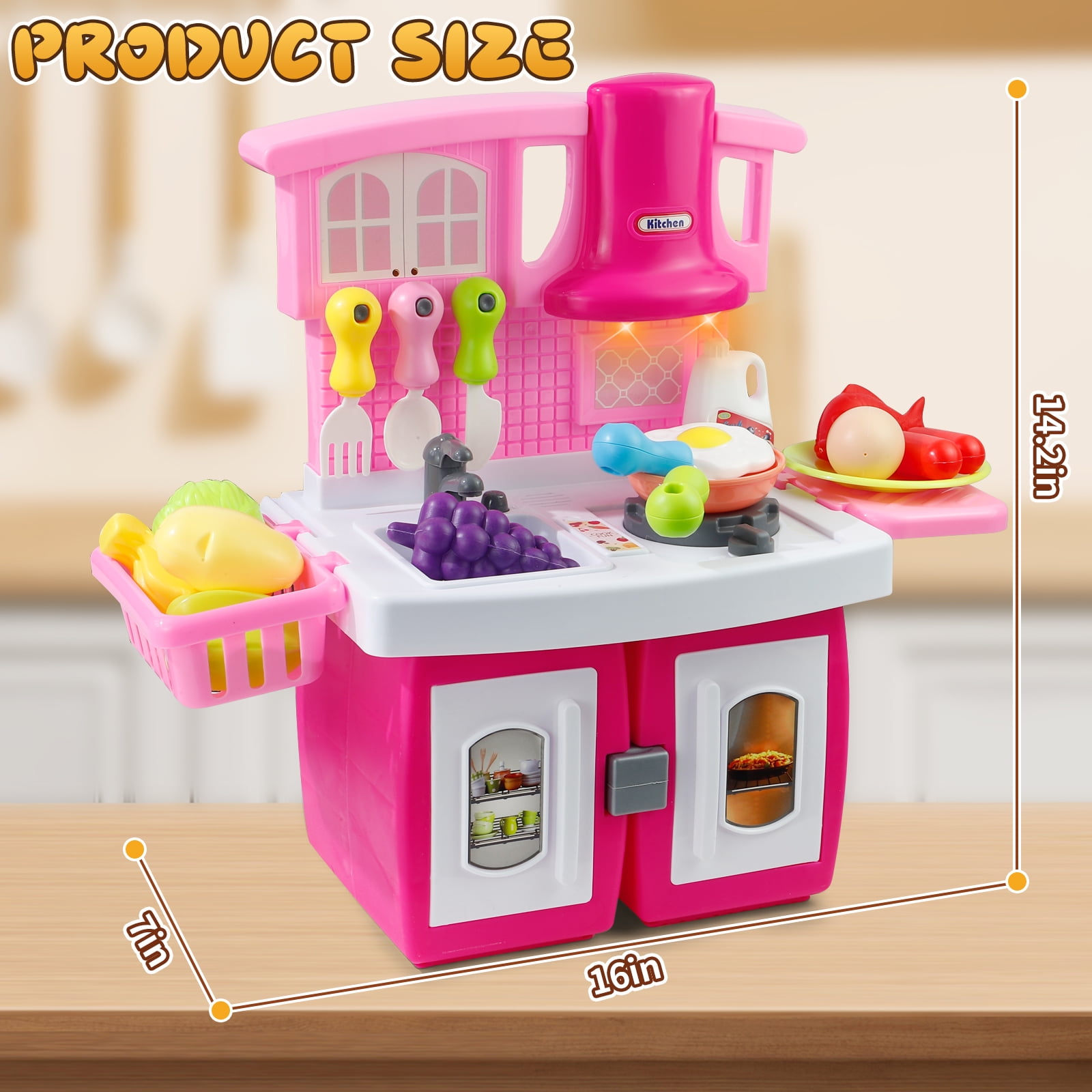 Pink Kitchen Set Toy For Baby Girl Mini Play Kitchen Toys For Girls 3-6  Years, image size:1600x1600