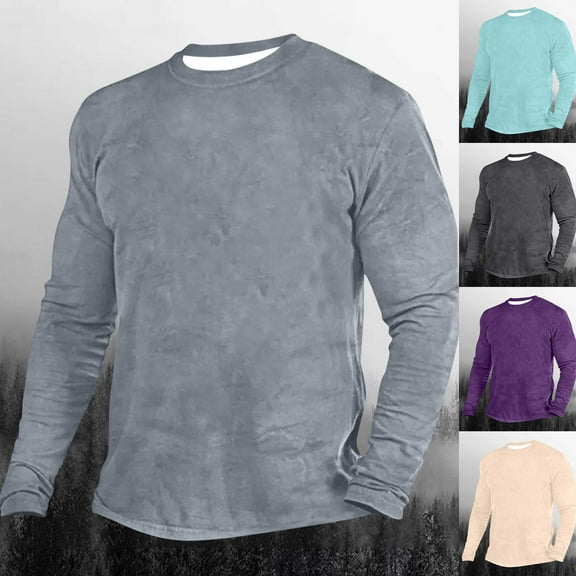 WAENQINLA Big and Tall Men T Shirts Long Sleeve Crewneck Pullover Tees Tops Adult Casual Solid Slim T-Shirts