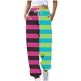 thumbnail image 3 of BiZtdJrK Women Jogger Pants Striped Print Trendy Street Sweatpants Drawstring Elastic Waist Casual Sweat Pant with Pockets Hot Pink M, 3 of 6