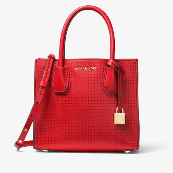 Michael Kors Perforated Leather Mercer Messenger Bag, Bright Red