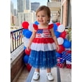 thumbnail image 4 of BemeyourBBs Toddler Baby Girl 4th of July Dress Outfit Little Baby Girl Patriot Independence Day Dress Red White Blue Stripe Star Print Flying Sleeve Tiered Tulle Tutu Dress Party Holiday Dresses, 4 of 9
