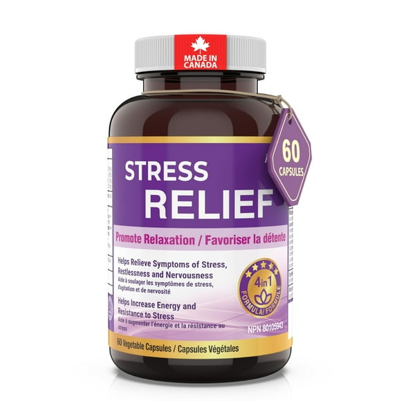 Herba Natural Stress Relief Supplement - 60 Capsules | Made in Canada with Ashwagandha, Rhodiola Rosea, L-Theanine, and Reishi Extract