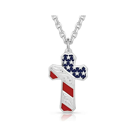 Montana Silversmiths Men's Born In The Usa Patriotic Cross Necklace Red/White/Blue One Size
