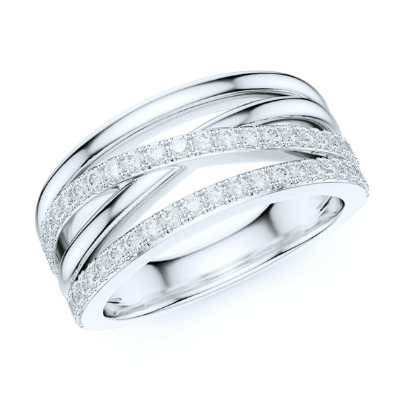 8.5mm Wide Sterling Silver Criss Cross Infinite Simulated Round Brilliant Cut Diamonds Wedding Ring (6)