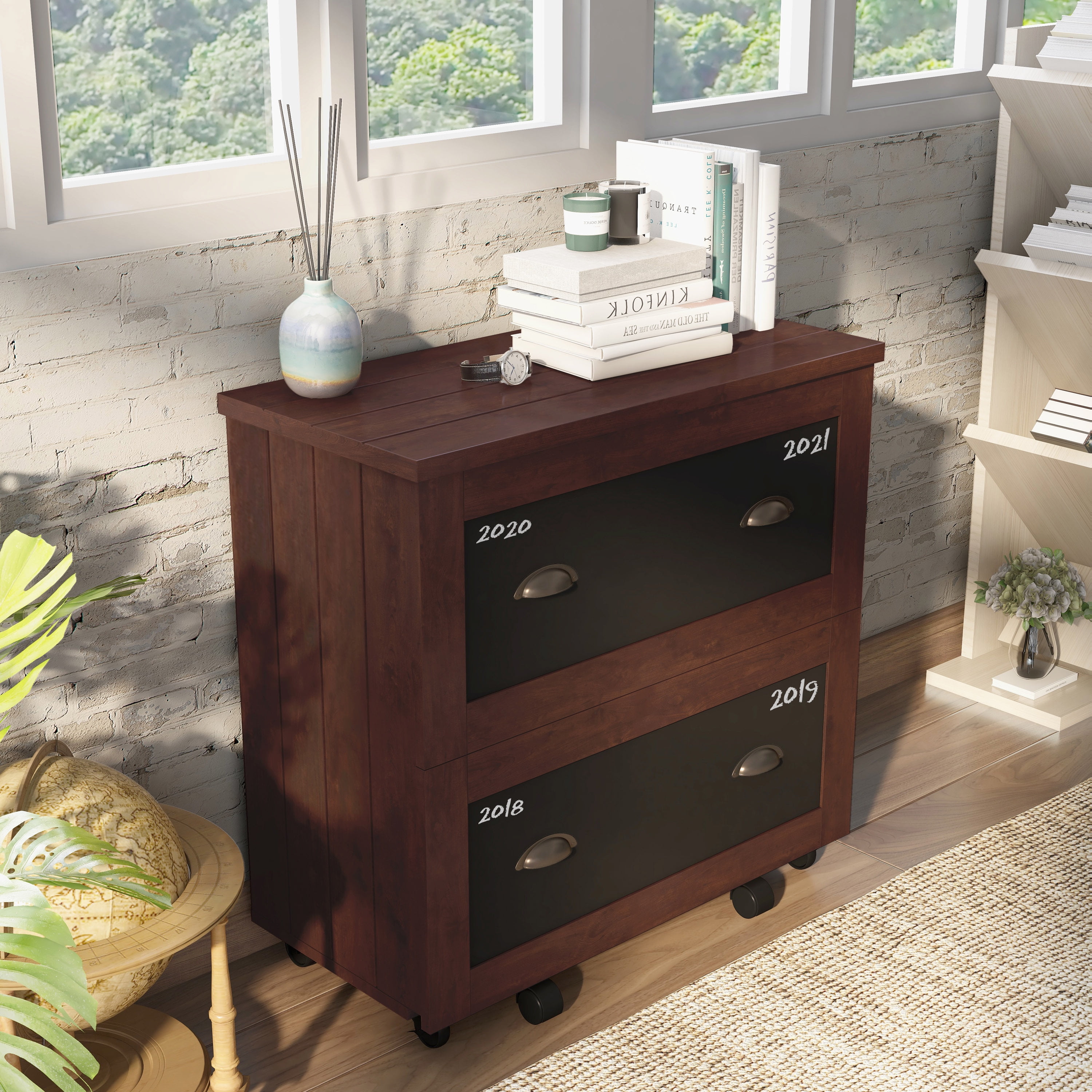 Rele 2-Drawer Wood File Cabinet with Casters, Vintage Walnut