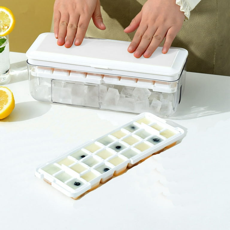 Ice Cube Tray With Bin With Lid And Storage Bin For Freezer