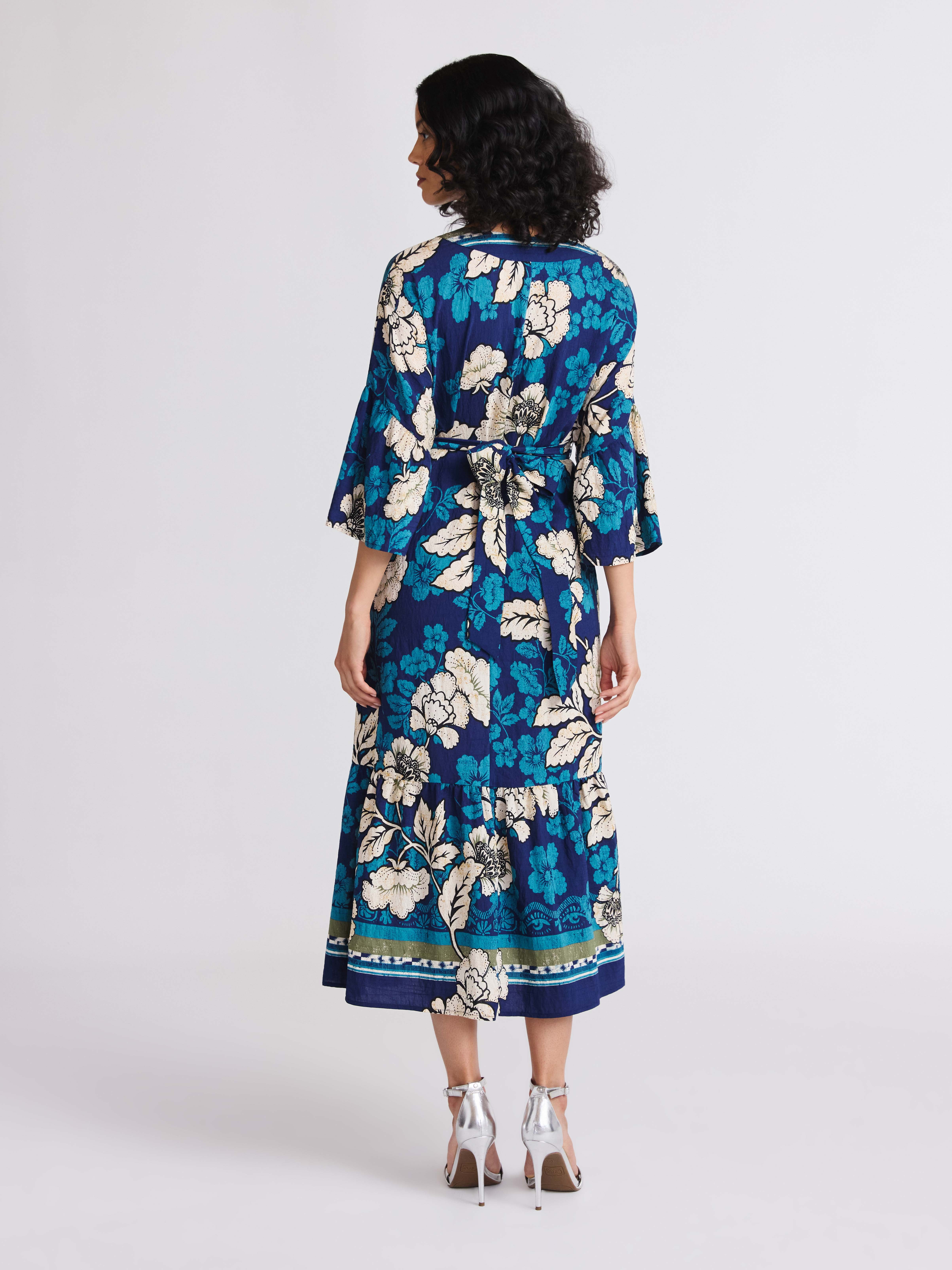 Sofia by Sofia Vergara Women's Tie Back Dress with Wide Sleeves, Mid Calf Length, Sizes XS-4X