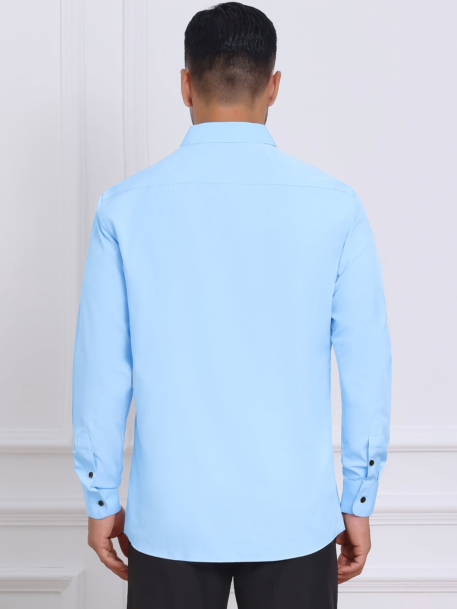 DARING DIVA Men's Solid Color Button Down Long Sleeves Stretch Shirts XL Light Blue
