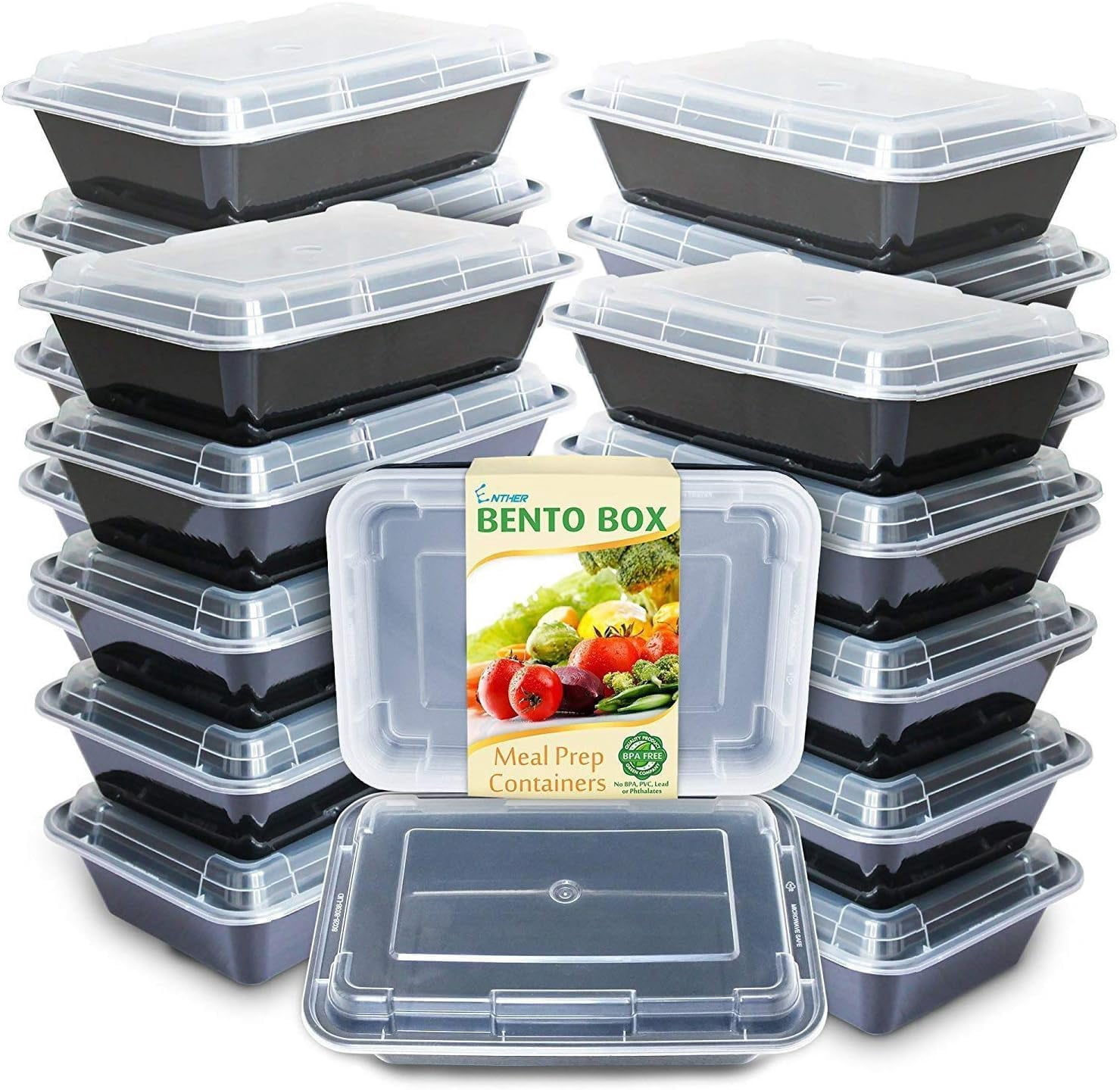 Enther Meal Prep Containers 20 pack 1 Compartment with Lids, Food ...