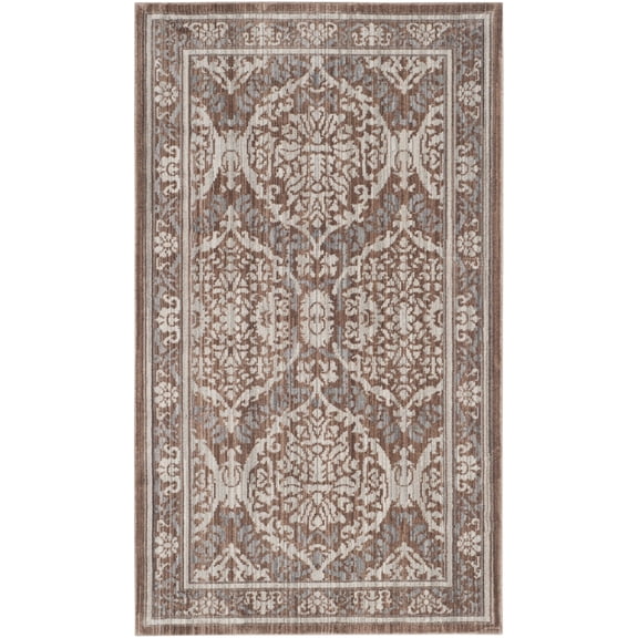 SAFAVIEH Valencia Lacklan Damask Polyester Area Rug, Grey/Brown, 3' x 5'