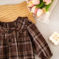 thumbnail image 5 of Xyant Infant Baby Boy Girl Plaid Romper Baby Sweatshirt Long Sleeve Romper Ruffle Festival Clothes Fall Winter Outfits (Coffee,0-3 Months), 5 of 7